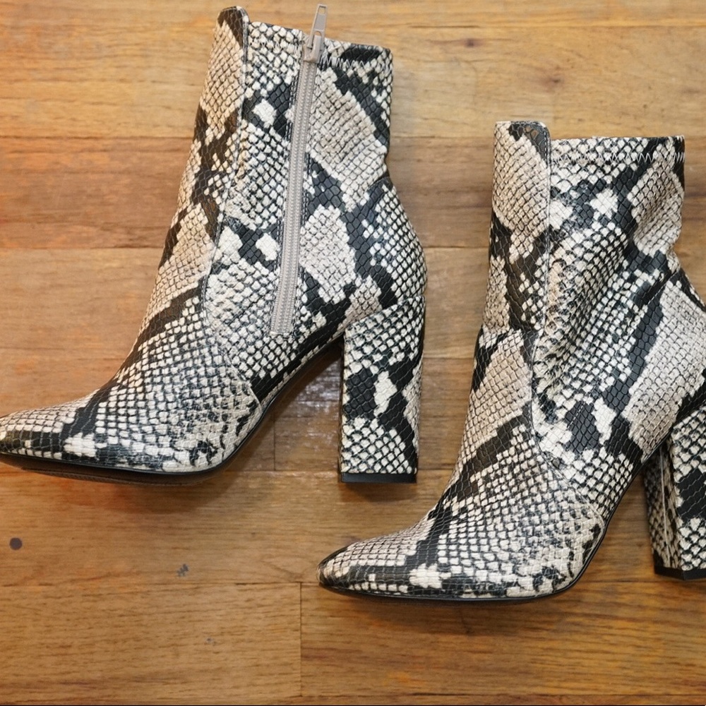 Aldo Black and White Snake Print Ankle Boots